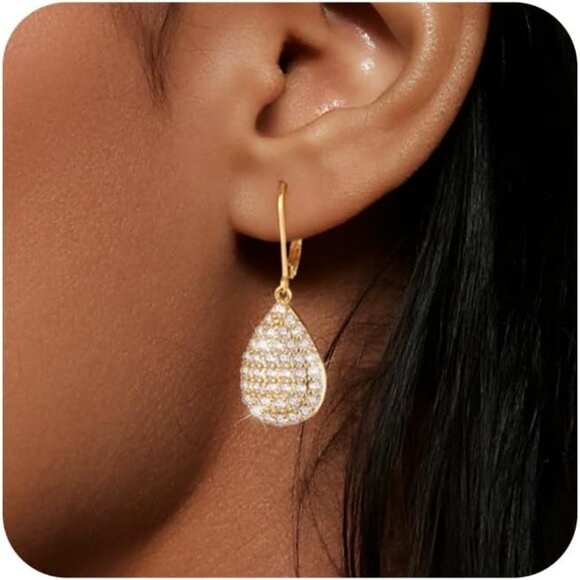 14K Gold Plated Heart Waterdrop Trendy Hypoallergenic Earring for Women - Picture 2 of 8